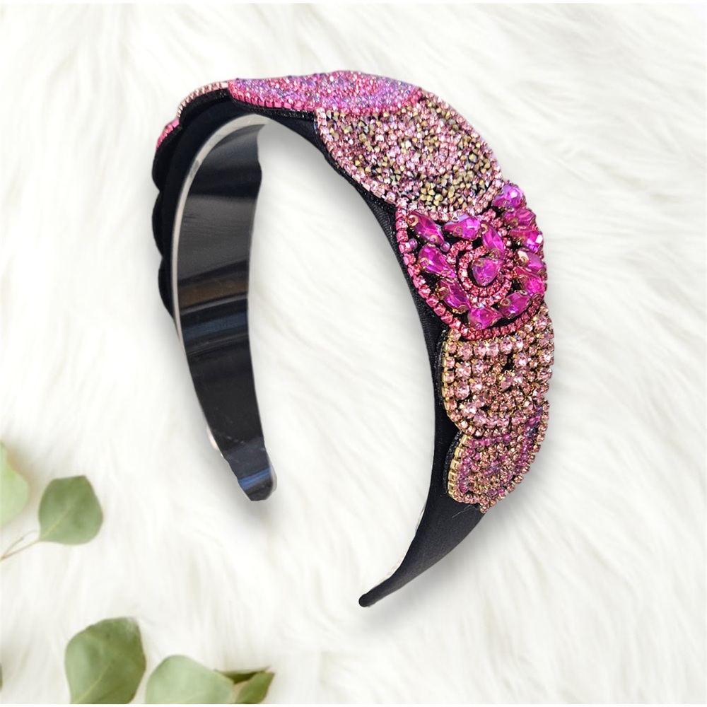080 - Trend Pink Rhinestone Headband Geometric - Picture 2 of 5